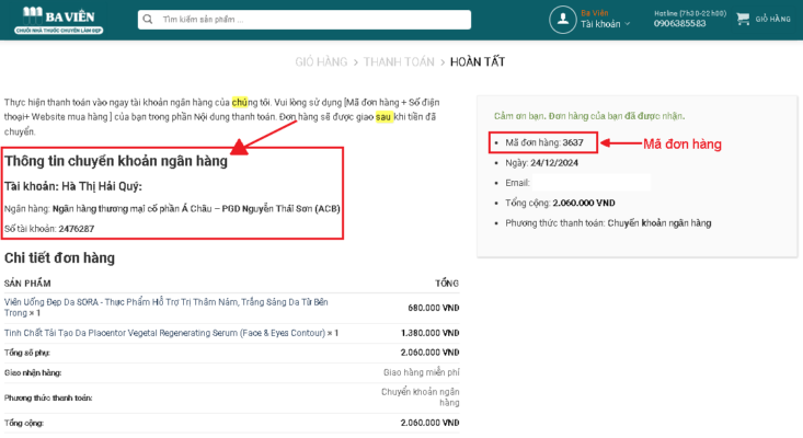 thông tin chuyển khoản