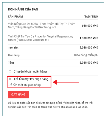 tiền mặt khi nhận hàng