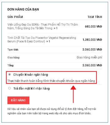 thanh toán bằng phương thức chuyển khoản