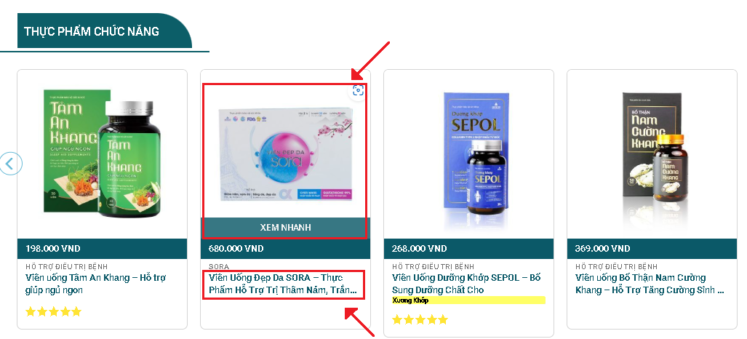 bấm vào hình ảnh sản phẩm / tên sản phẩm